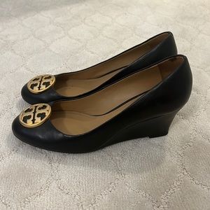 Tory Burch Black Leather Wedges